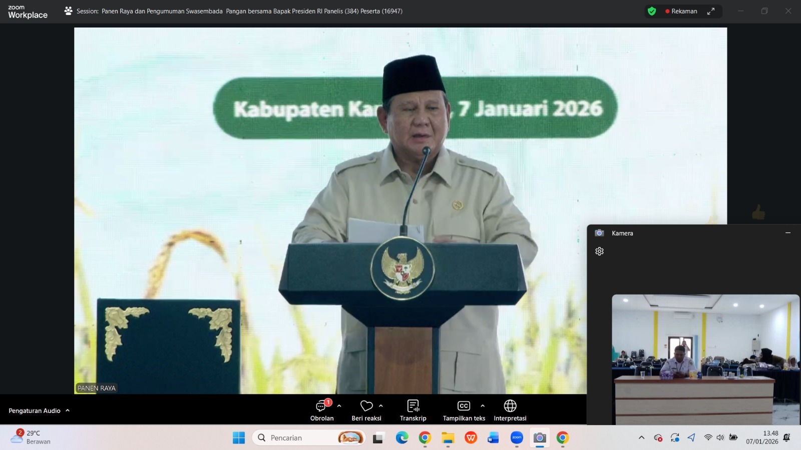 Desa wayau mengikuti  Zoom Meting tentang sewa  sembada pangan bersama Presiden Republik Indonesia bersama Menteri Pertanian