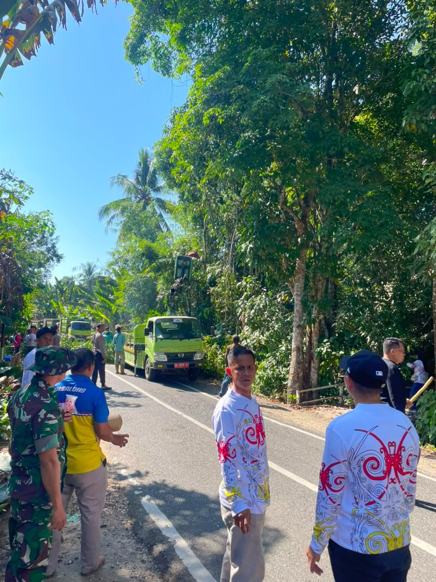 Sinergi Tiga Pilar, Gotong Royong Massal Bersihkan Jalan 1,5 KM di Desa Harus