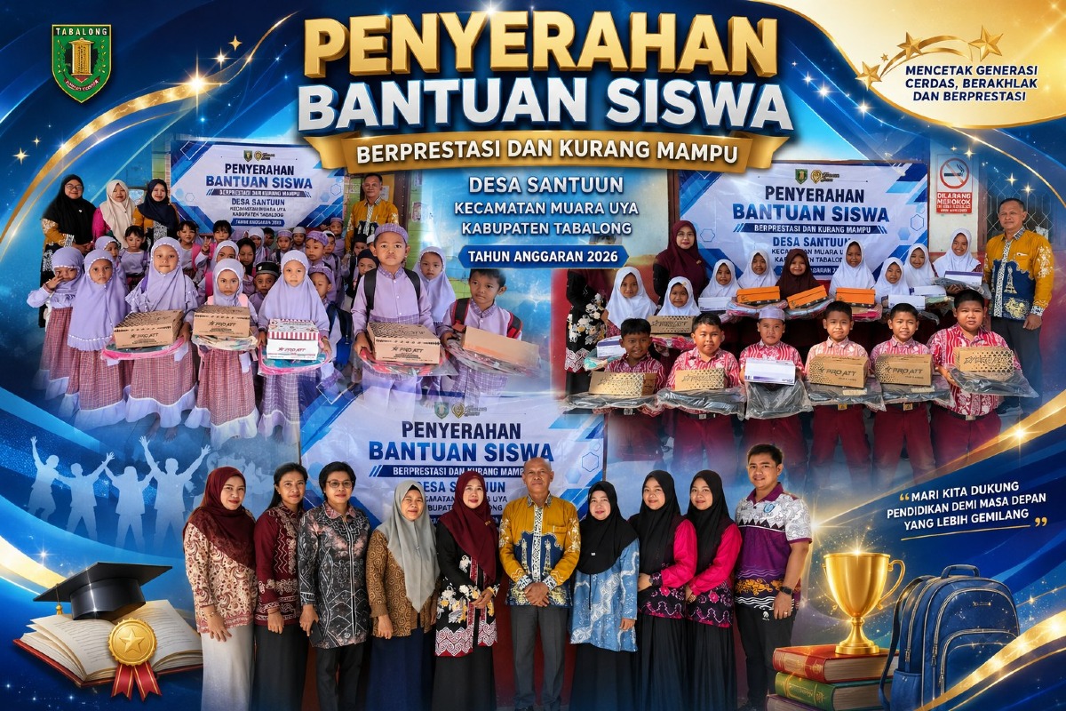 Simbolis Penyerahan Bantuan bagi Siswa Berprestasi dan Kurang Mampu Desa Santuun Tahun Anggaran 2026