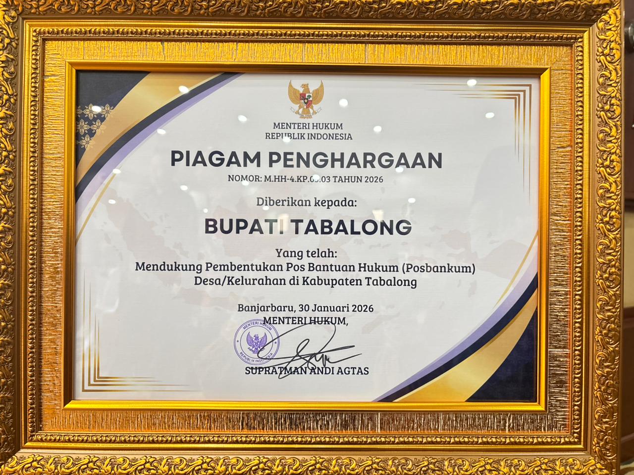 PIAGAM PENGHARGAAN KEMENKUM RI