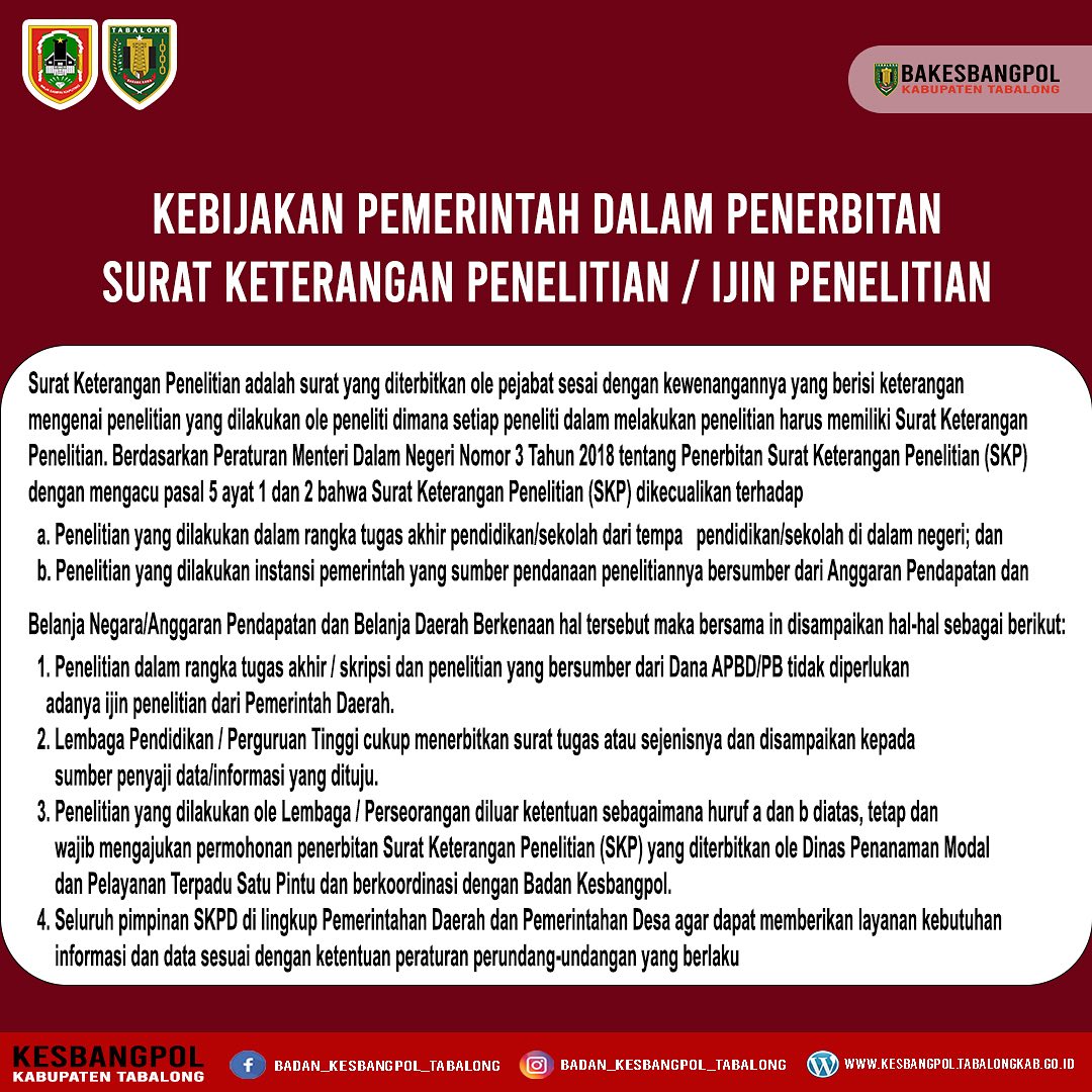 KEBIJAKAN PEMERINTAH DALAM PENERBITAN SURAT KETERANGAN PENELITIAN / IJIN PENELITIAN