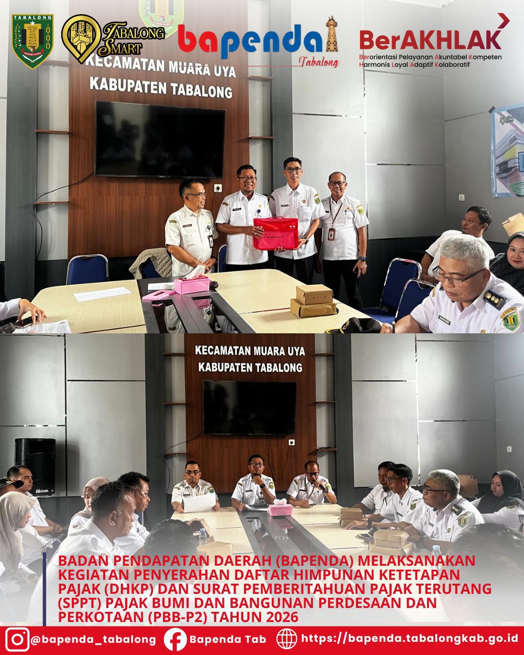 Badan Pendapatan Daerah (Bapenda) melaksanakan kegiatan penyerahan Daftar Himpunan Ketetapan Pajak (DHKP) dan Surat Pemberitahuan Pajak Terutang (SPPT) Pajak Bumi dan Bangunan Perdesaan dan Perkotaan