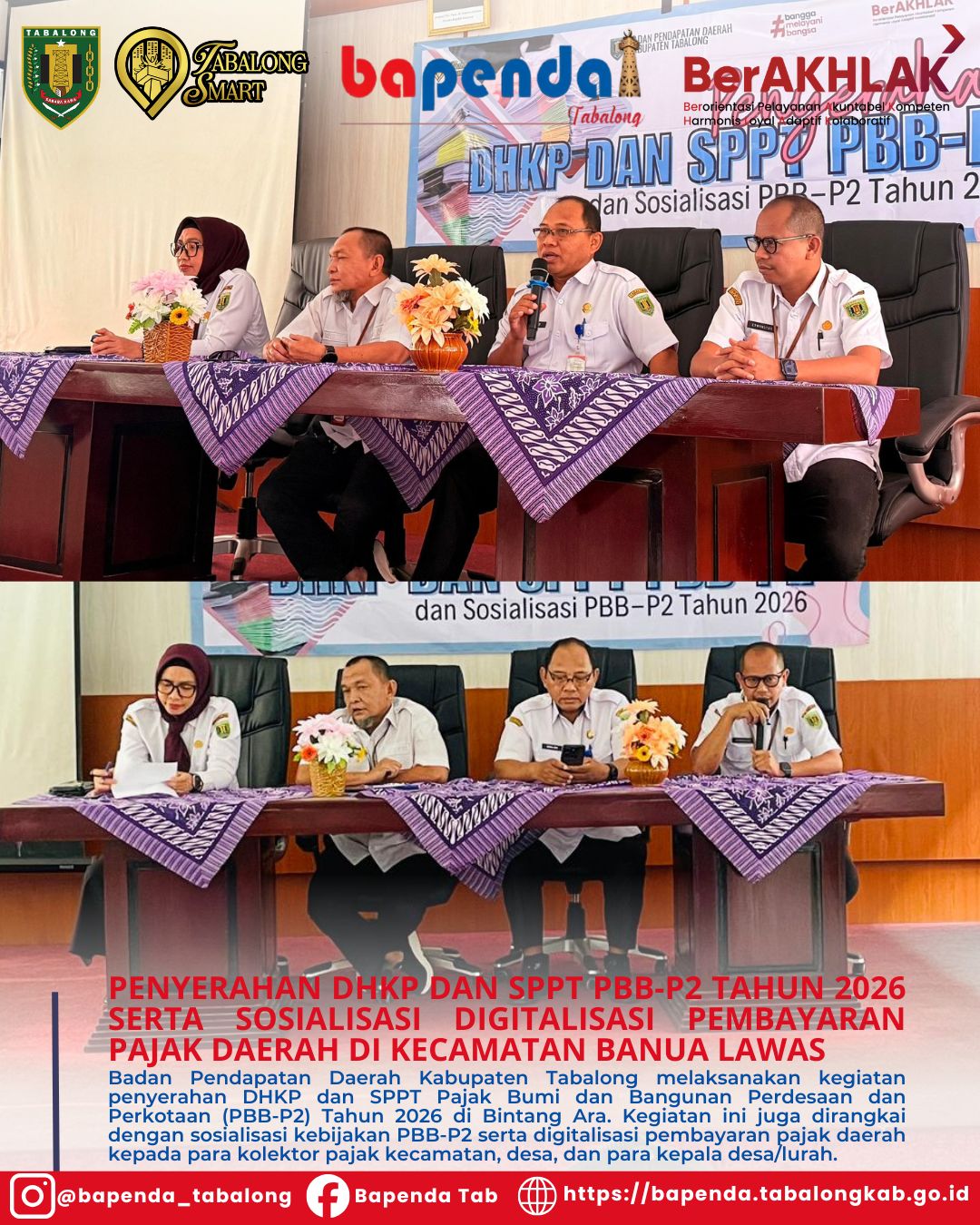 Bapenda Tabalong Serahkan DHKP dan SPPT PBB-P2 Tahun 2026 di Kecamatan Upau