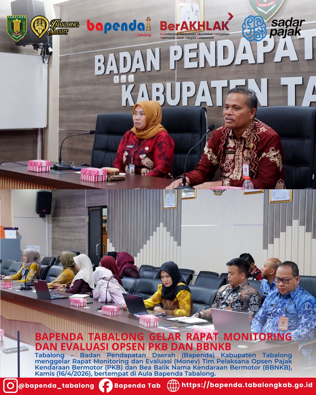 Bapenda Tabalong Gelar Rapat Monitoring dan Evaluasi Opsen PKB dan BBNKB