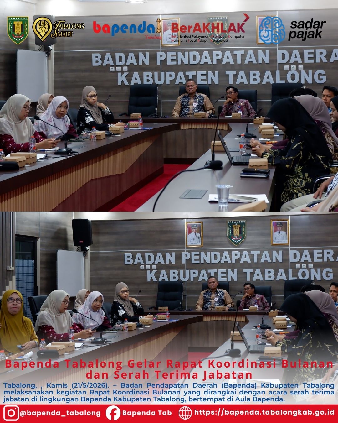 Bapenda Tabalong Gelar Rapat Koordinasi Bulanan dan Serah Terima Jabatan