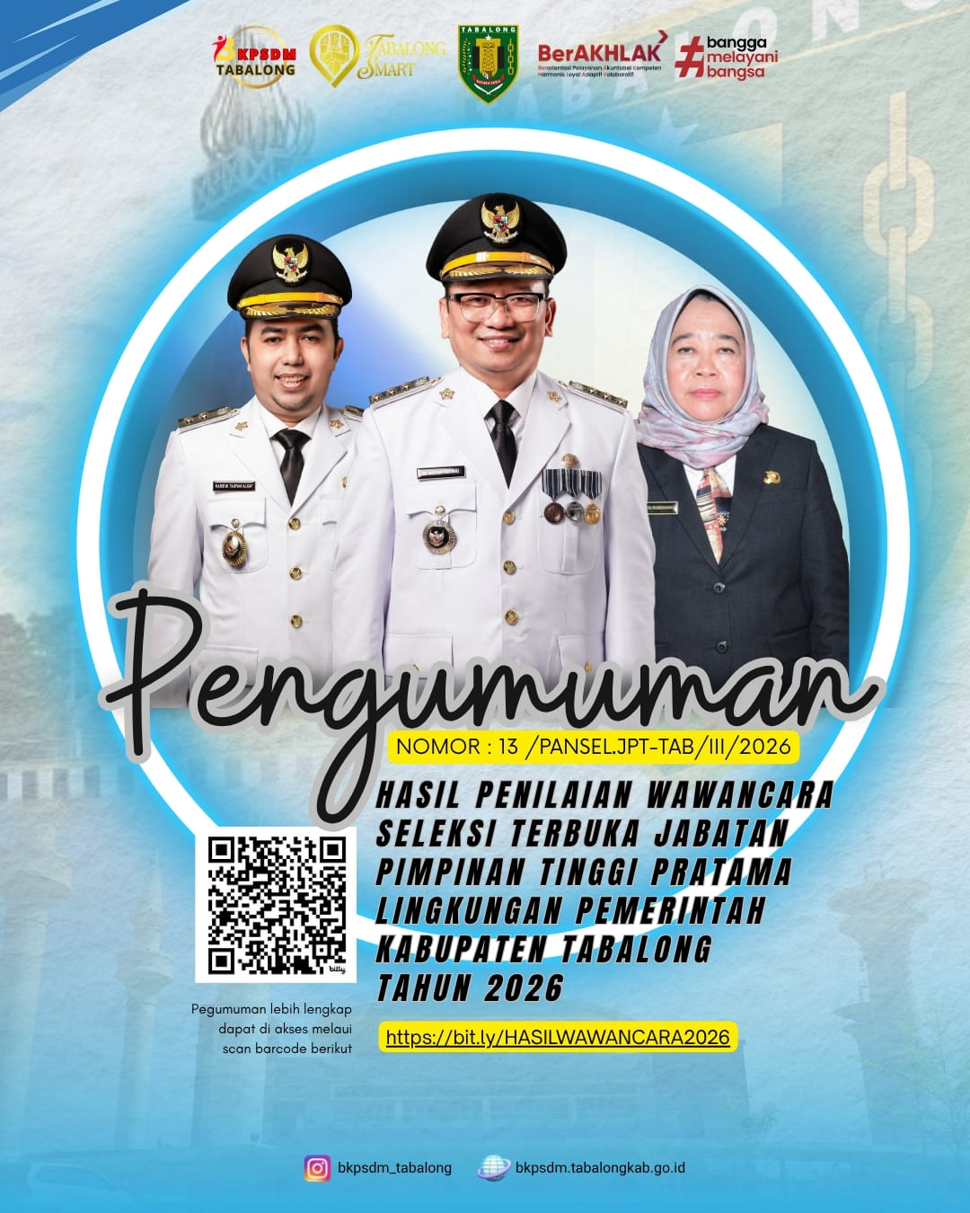 Hasil Penilaian Wawancara Seleksi Terbuka Jabatan Pimpinan Tinggi Pratama di Lingkungan Pemerintah Kabupaten Tabalong Tahun 2026