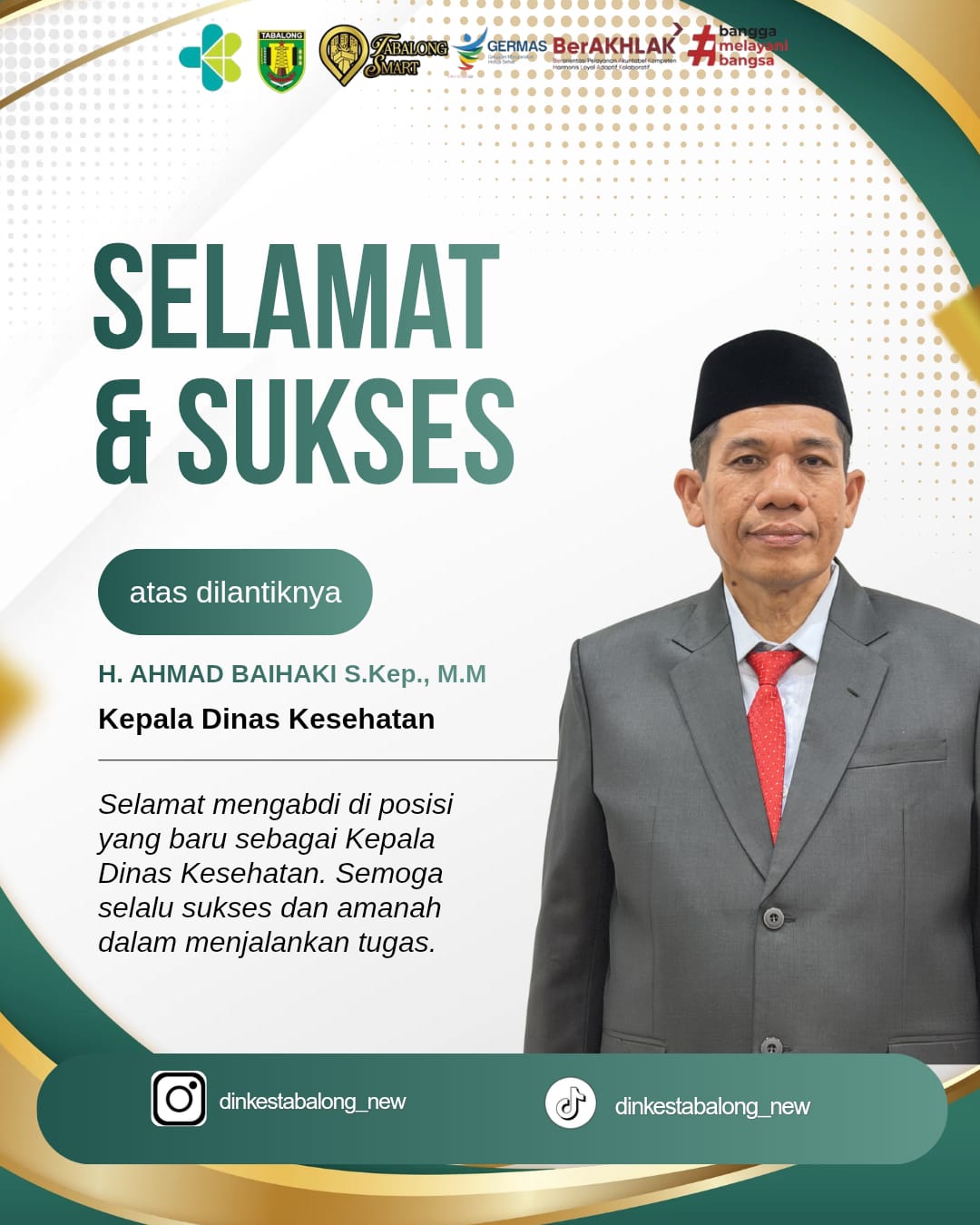 H. Ahmad Baihaki Resmi Dilantik sebagai Kepala Dinas Kesehatan Kabupaten Tabalong