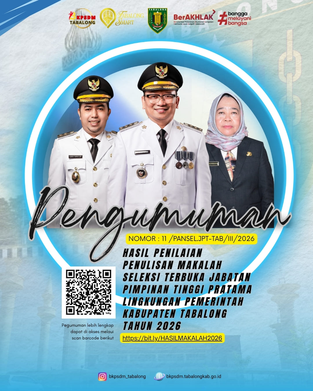 Hasil Penilaian Penulisan Makalah Seleksi Terbuka Jabatan Pimpinan Tinggi Pratama di Lingkungan Pemerintah Kabupaten Tabalong Tahun 2026